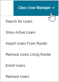 For Class User Manager options, click on the first menu from the left at the top of the Class Homepage.